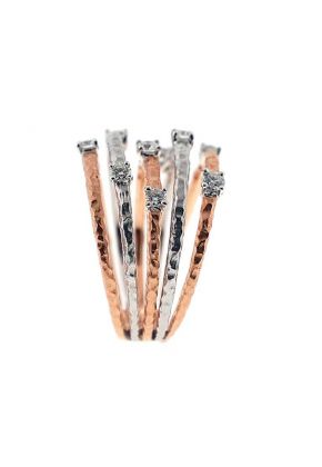 Two Tone 5 Row Cocktail Statement Ring with Prong Set Diamonds in 18K White and Rose Gold