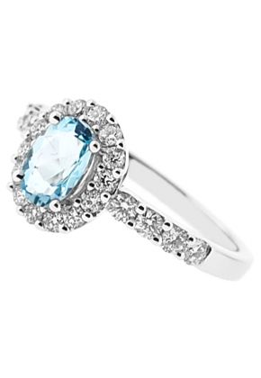 Aquamarine Oval Right Hand Fashion Ring with Diamond Halo in 18K White Gold