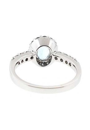 Aquamarine Oval Right Hand Fashion Ring with Diamond Halo in 18K White Gold