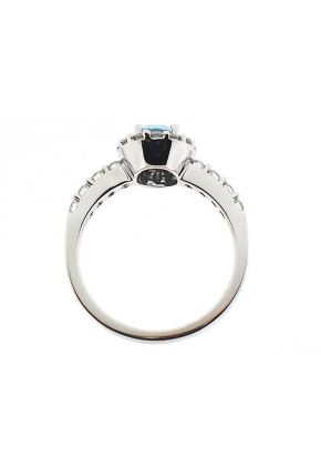 Aquamarine Oval Right Hand Fashion Ring with Diamond Halo in 18K White Gold