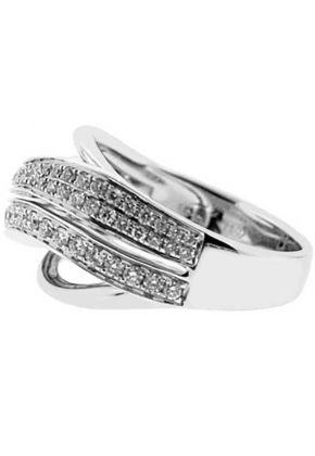 Crossover Style Right Hand Fashion Ring with a Wavy Design of Diamonds Set in 18K White Gold