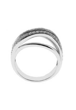 Crossover Style Right Hand Fashion Ring with a Wavy Design of Diamonds Set in 18K White Gold