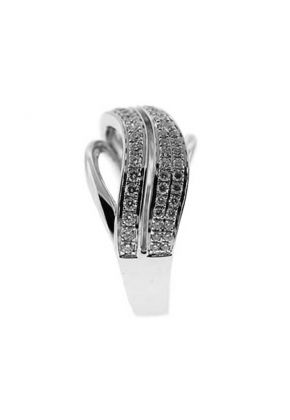 Crossover Style Right Hand Fashion Ring with a Wavy Design of Diamonds Set in 18K White Gold