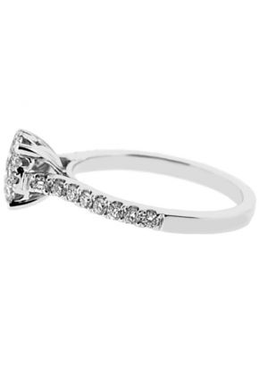 Cluster Style Engagement Ring with Princess Cut and Round Diamonds Set in 18k White Gold
