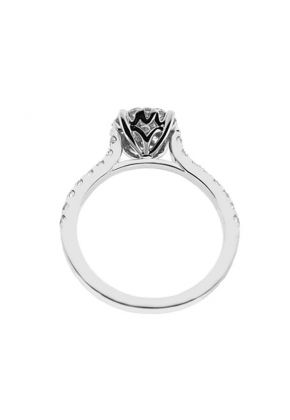 Cluster Style Engagement Ring with Princess Cut and Round Diamonds Set in 18k White Gold