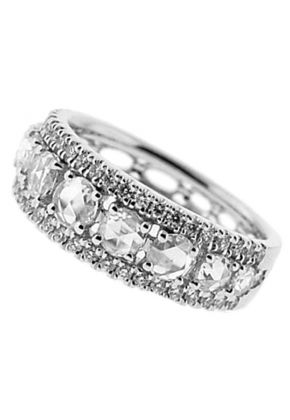 Right Hand Fashion Ring with Large Diamonds Between Bordering Rows of Diamonds in 18K White Gold