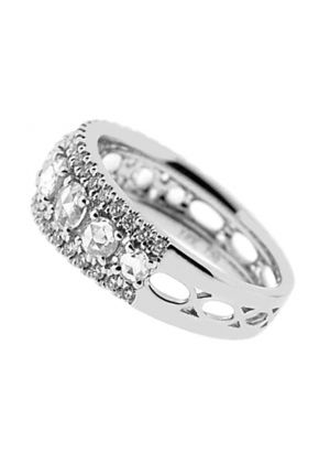 Right Hand Fashion Ring with Large Diamonds Between Bordering Rows of Diamonds in 18K White Gold