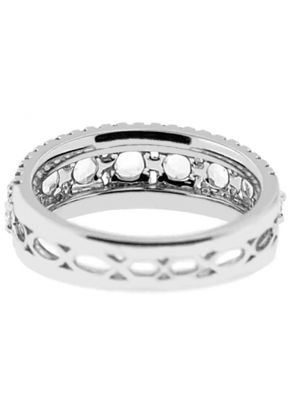 Right Hand Fashion Ring with Large Diamonds Between Bordering Rows of Diamonds in 18K White Gold