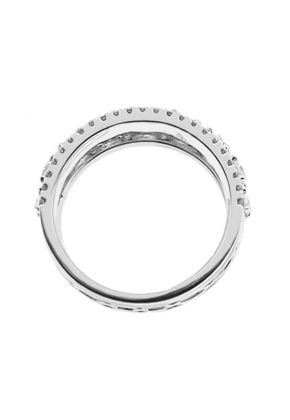 Right Hand Fashion Ring with Large Diamonds Between Bordering Rows of Diamonds in 18K White Gold