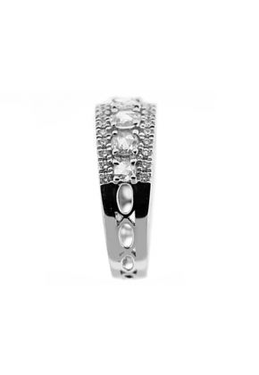 Right Hand Fashion Ring with Large Diamonds Between Bordering Rows of Diamonds in 18K White Gold