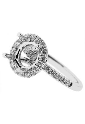 Round Halo Diamond Semi Mount Engagement Ring 14kt White Gold