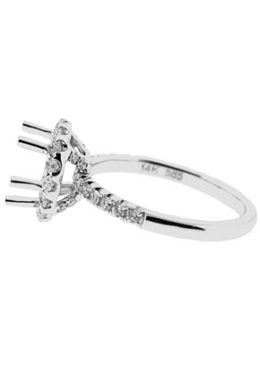 Round Halo Diamond Semi Mount Engagement Ring 14kt White Gold