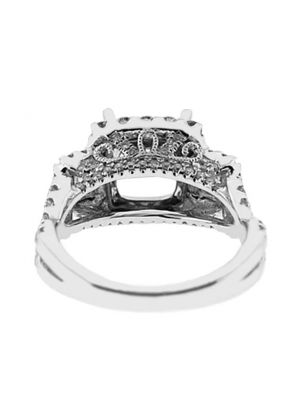 3 Stone Look Square Halo Twist Shank Diamond Semi Mount Engagement Ring 14kt White Gold
