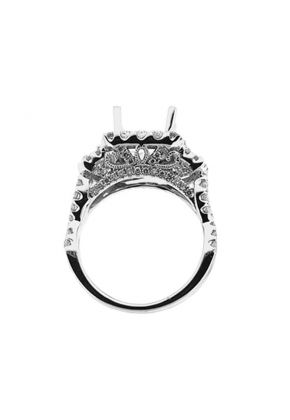 3 Stone Look Square Halo Twist Shank Diamond Semi Mount Engagement Ring 14kt White Gold