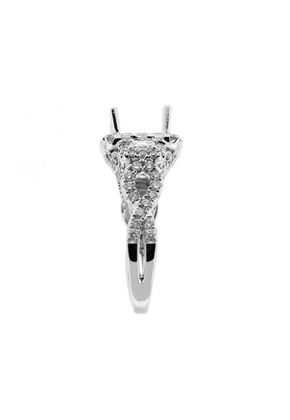 3 Stone Look Square Halo Twist Shank Diamond Semi Mount Engagement Ring 14kt White Gold