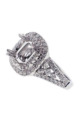 Cushion Double Halo Graduating Sides Diamond Semi Mount Engagement Ring 14kt White Gold