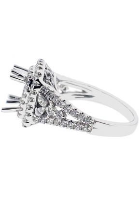 Cushion Double Halo Graduating Sides Diamond Semi Mount Engagement Ring 14kt White Gold