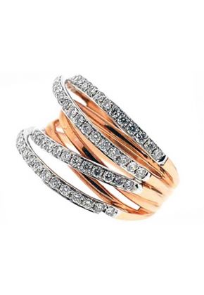 Two Toned 7 Row Crossover Style Ring with Overlapping Rows of Diamonds in 14K Rose and White Gold