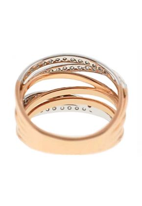 Two Toned 7 Row Crossover Style Ring with Overlapping Rows of Diamonds in 14K Rose and White Gold