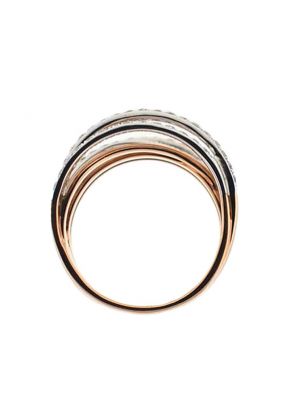 Two Toned 7 Row Crossover Style Ring with Overlapping Rows of Diamonds in 14K Rose and White Gold