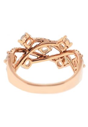 Right Hand Fashion Ring with Overlapping Rows of Round and Rose Cut Diamonds in 18K Rose Gold