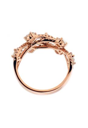 Right Hand Fashion Ring with Overlapping Rows of Round and Rose Cut Diamonds in 18K Rose Gold