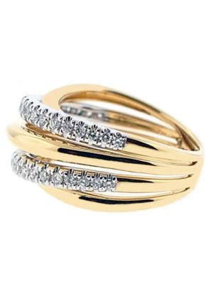 4 Row Crossover Ring with Diamonds Set in 18K Yellow Gold