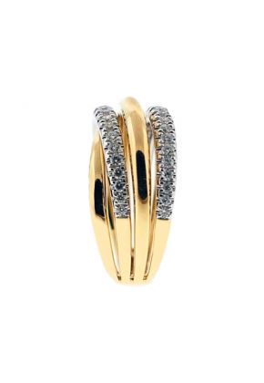 4 Row Crossover Ring with Diamonds Set in 18K Yellow Gold