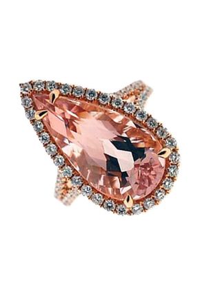 Pear Shaped Morganite Statement Ring in 18K Rose Gold with Diamond Rounds Halo