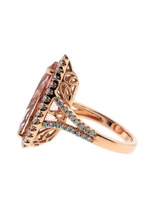 Pear Shaped Morganite Statement Ring in 18K Rose Gold with Diamond Rounds Halo