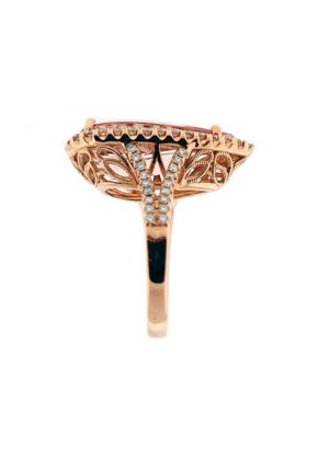 Pear Shaped Morganite Statement Ring in 18K Rose Gold with Diamond Rounds Halo