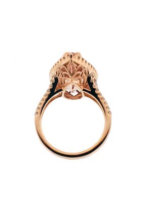 Pear Shaped Morganite Statement Ring in 18K Rose Gold with Diamond Rounds Halo