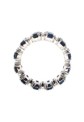 Sapphire Right Hand Fashion Ring with Diamond Baguettes in 18K White Gold