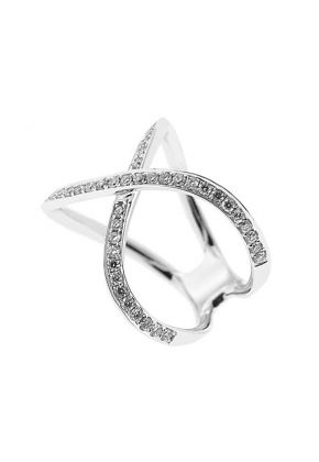 X Style Crossover Ring with Diamonds Set in 18K White Gold