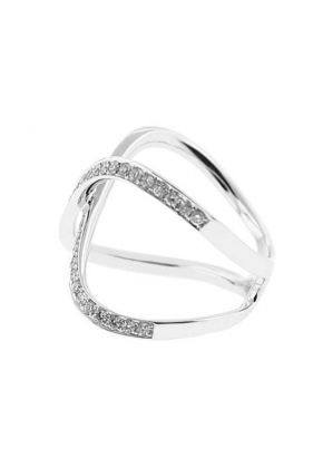 X Style Crossover Ring with Diamonds Set in 18K White Gold
