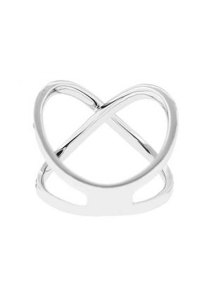 X Style Crossover Ring with Diamonds Set in 18K White Gold