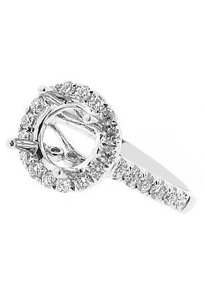 Round Halo Diamond Semi Mount Engagement Ring 14kt White Gold