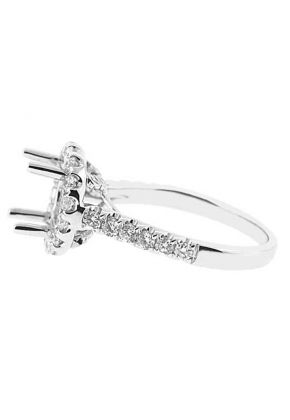 Round Halo Diamond Semi Mount Engagement Ring 14kt White Gold