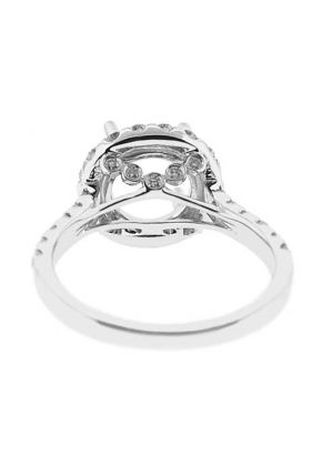 Round Halo Diamond Semi Mount Engagement Ring 14kt White Gold