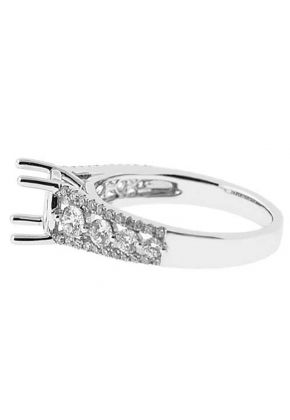 3 Row Graduating Diamond Semi Mount Engagement Ring 18kt White Gold