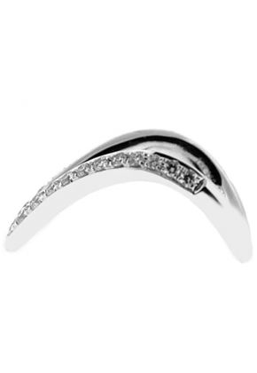 V Shaped Right Hand Fashion Ring with Diamonds Set in 18K White Gold