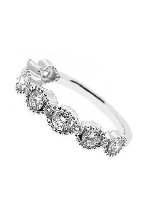 Channel & Prong Combination Set Band with Round Diamonds and Beaded Milgrain in 18k White Gold