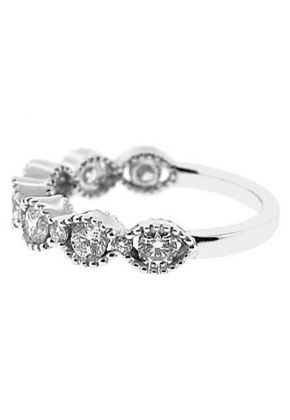 Channel & Prong Combination Set Band with Round Diamonds and Beaded Milgrain in 18k White Gold