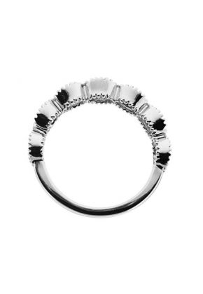 Channel & Prong Combination Set Band with Round Diamonds and Beaded Milgrain in 18k White Gold