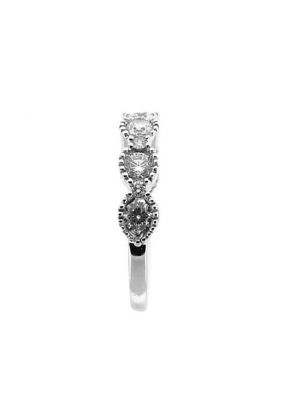 Channel & Prong Combination Set Band with Round Diamonds and Beaded Milgrain in 18k White Gold