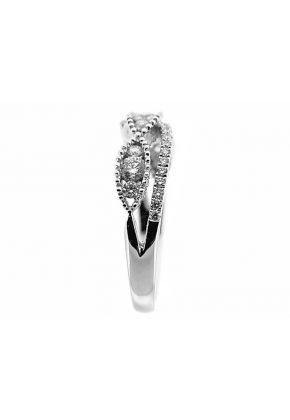 Openwork Style Right Hand Fashion Ring with Channel Set Diamonds and Beaded Milgrain Detail in 18K White Gold