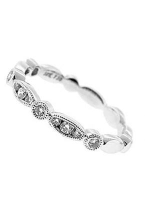 Vintage Inspired Combination Set Band with Beaded Milgrain and Bezel and Channel Set Diamonds in 18k White Gold