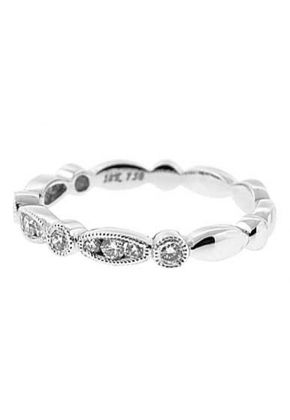 Vintage Inspired Combination Set Band with Beaded Milgrain and Bezel and Channel Set Diamonds in 18k White Gold