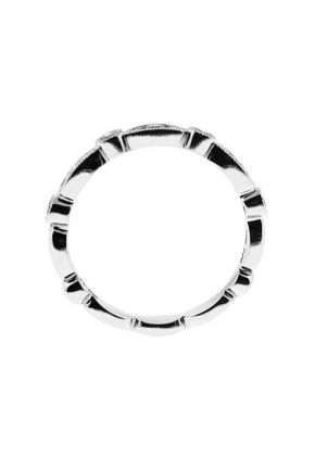 Vintage Inspired Combination Set Band with Beaded Milgrain and Bezel and Channel Set Diamonds in 18k White Gold