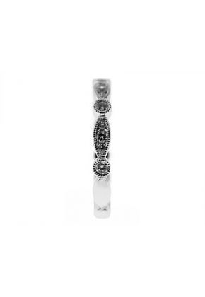 Vintage Inspired Combination Set Band with Beaded Milgrain and Bezel and Channel Set Diamonds in 18k White Gold